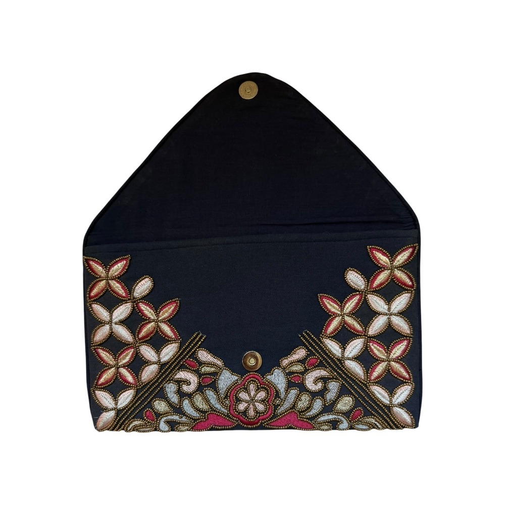 Francesca's Beaded Envelope Clutch Bag Boho Navy Multi - Picture 3 of 9